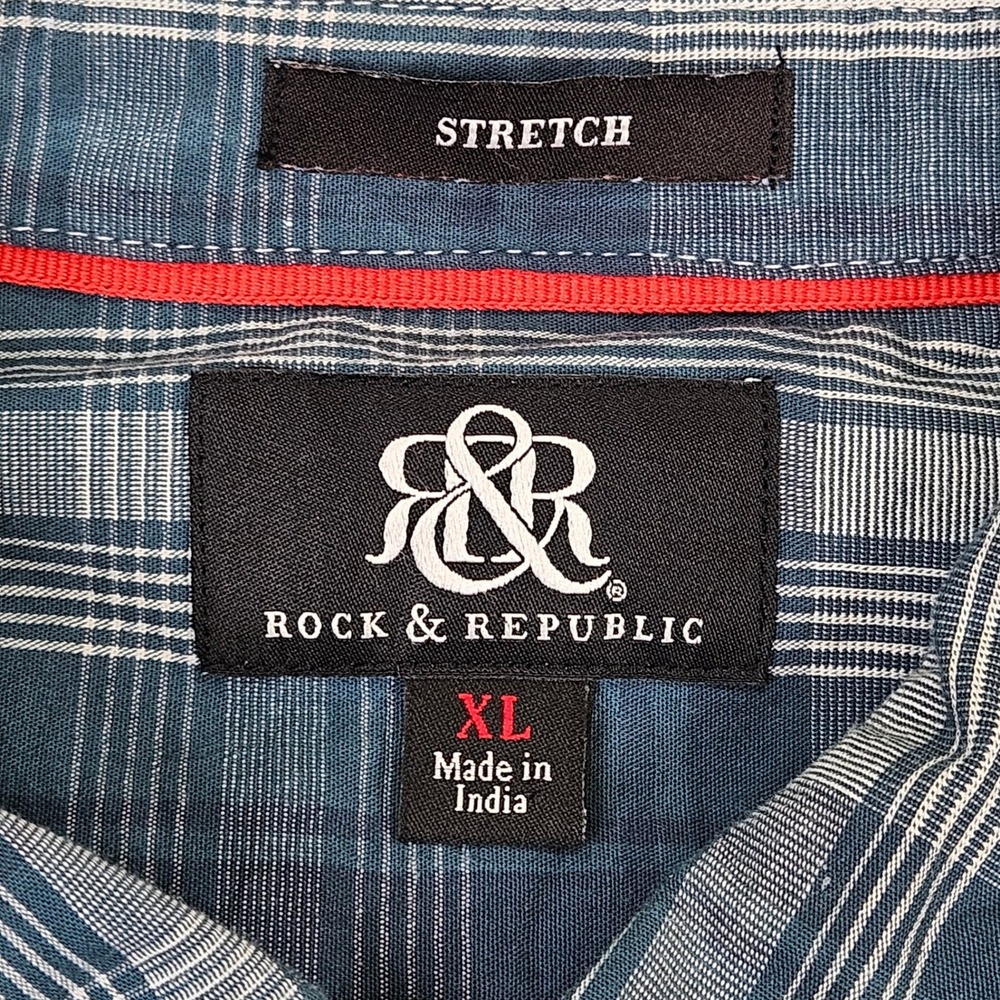 ROCK REPUBLIC Mens Plaid Long Sleeve Button Up Shirt Stretch XL Rugged Americana - Picture 2 of 9